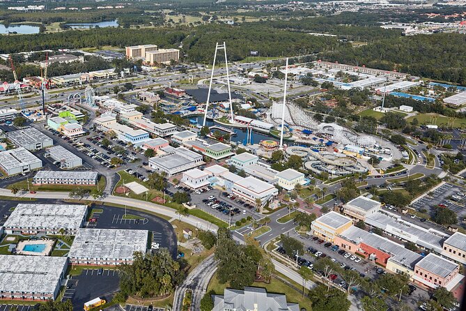 Day Flight 48 Miles Helicopter Tour over Theme Parks & Downtown - Icon Park and the Orlando Eye: the entertainment block from above